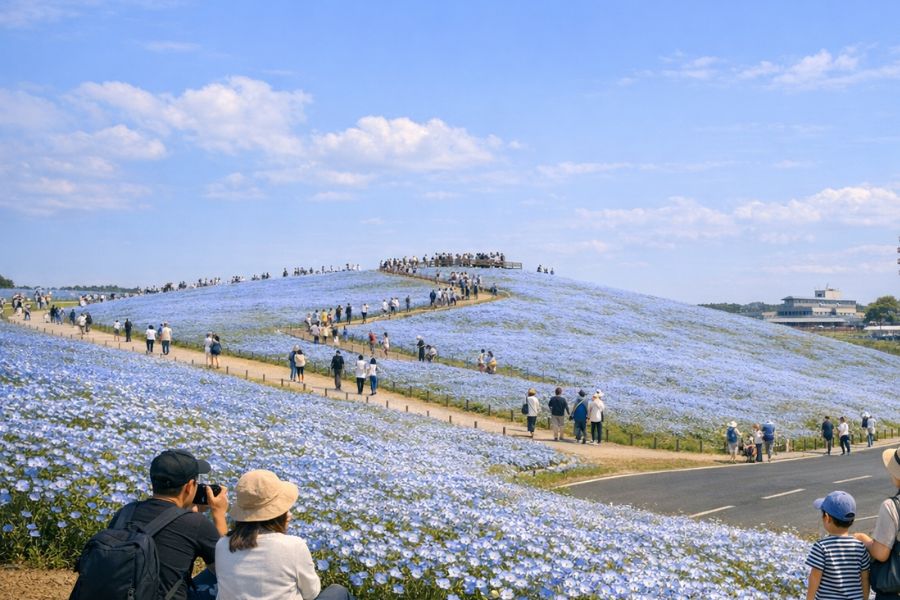 ひたち海浜公園　混雑状況　駐車場　渋滞　GW　ネモフィラ